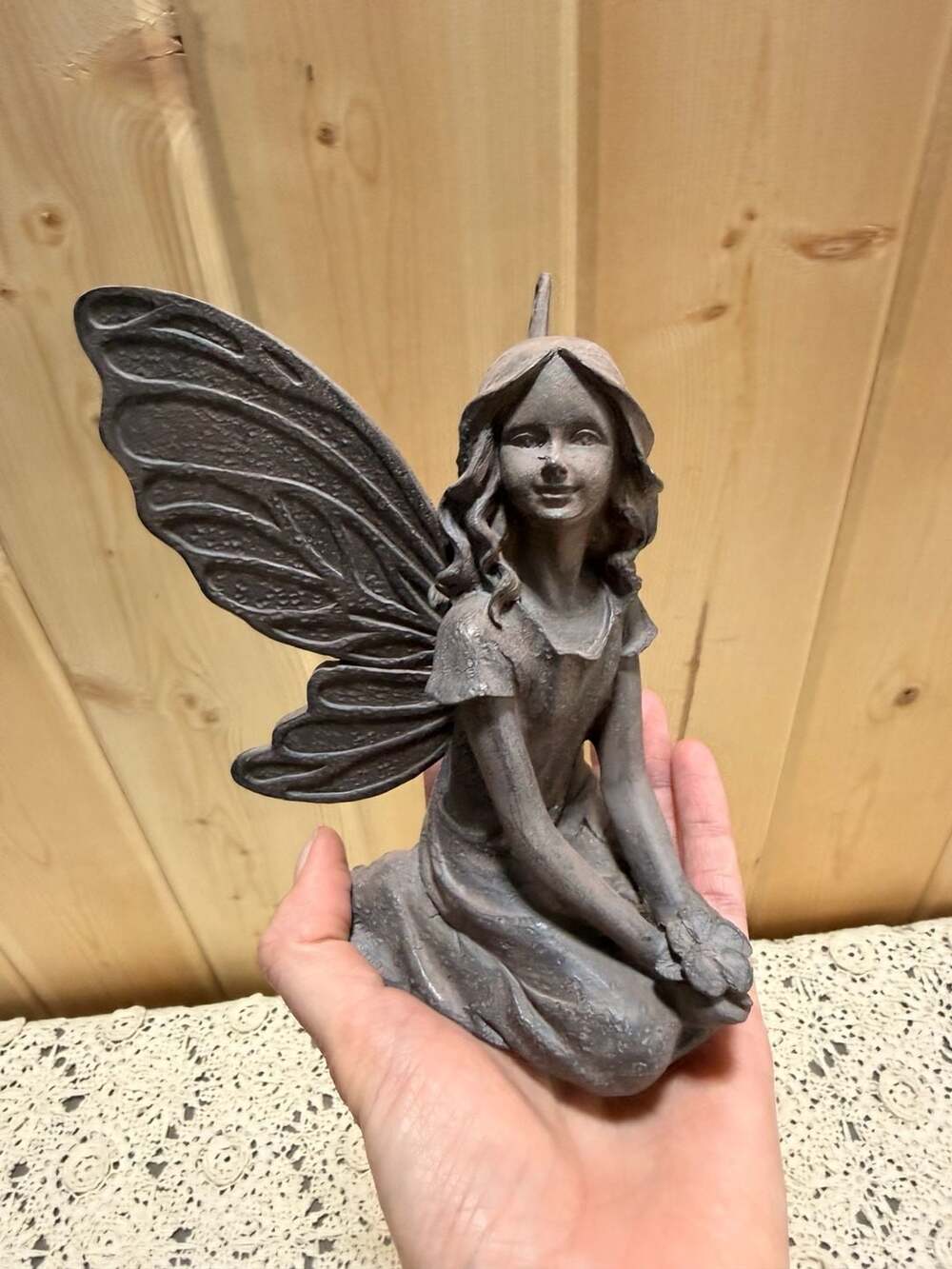 Cottage Fairy Statue Sculpture Wings & Flower Garden Ornament Shelf Sitter Decor
